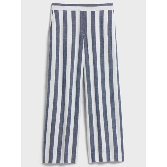 Banana Republic Rowan Wide Leg Crop Pant High Rise 12 Petite Blue White Stripes - Picture 1 of 8